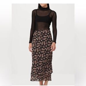 NWT Frank and Oak Layered Floral Midi Skirt in Black and Brown Size Medium